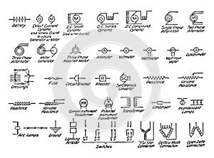 Electrical Symbols capacitor is used to store electric charge vintage engraving