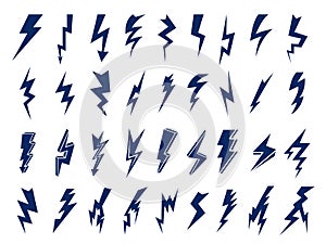 Electrical symbols. Thunder flashes storming bolt electric flash vector logos