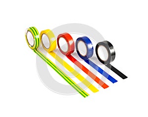 Electrical Tape Roll Lines Isolated, Plastic Duct Tape Rolls, Colored Adhesive Tapes on White Background