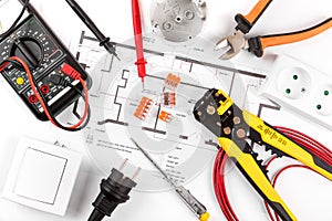 electrical tools and equipment on circuit diagram