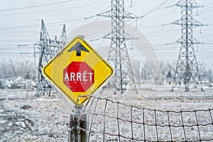 Electrical power field with freezing rain photo