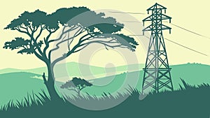 Electrical Tower and Tree, Power Infrastructure in Nature, vector design Generative AI