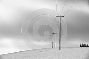 Electrical towers in winter landscape