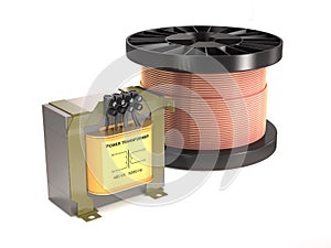 Electrical transformer, coil, wire 3d illustration. photo
