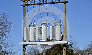 Electrical Transformers on a Power Line