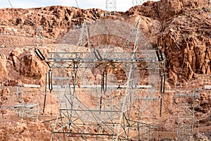 Electrical transmission tower canyon near Hoover dam