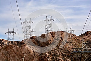 Electrical transmission towers in landscape