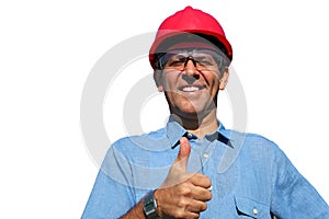 Electrical Utility Worker Over White Background