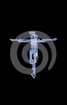 Electrical vector circut cross diagram.The cross of Jesus Christ in the style of circut electrical diagram. photo