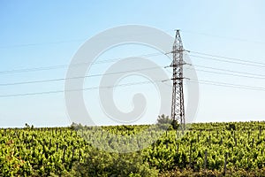 Electrical wire and big pillar at sunset in Moldova