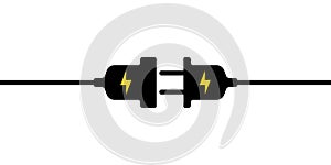 Electrical wire, plug and socket icon are disconnected 404 Internet connection, error stock illustration