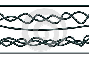 Electrical wire set vector isolated. Black cable, electronic