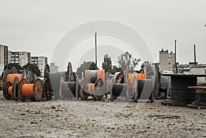 Electrical wires on wooden spool