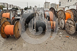 Electrical wires on wooden spool