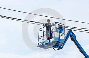 Electrical wiring repairs on the boom lift