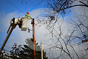 Electrical Worker fixing Electrical Pole Wires