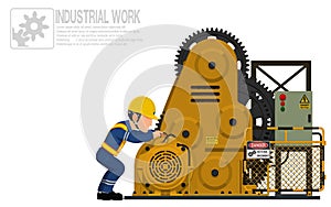 An electrical worker is repairing the rolling machine