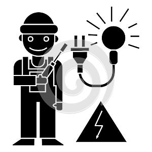 Electrican icon, vector illustration, black sign on isolated background