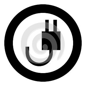 Electricfork with wire icon in circle round black color vector illustration solid outline style image