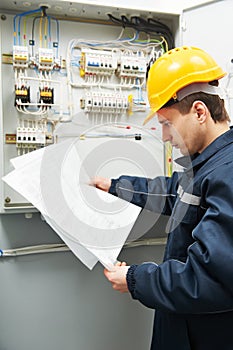 Electrician checking cabling power line