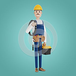 Electrician construction worker with tools and with a wire