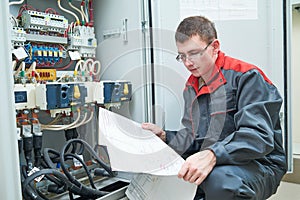 Electrician with electric scheme project