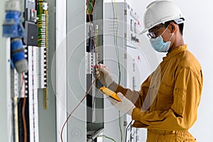 Electrician engineer checking electrical installations