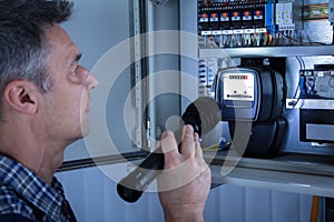 Electrician Examining A Fusebox