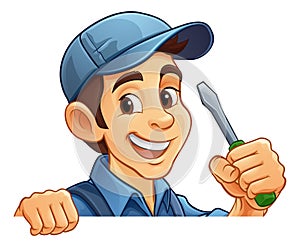 Electrician Handyman Screwdriver Cartoon Mascot