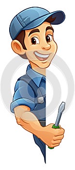 Electrician Handyman Screwdriver Cartoon Mascot