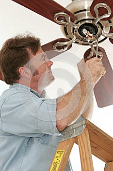 Electrician Installing Ceiling Fan