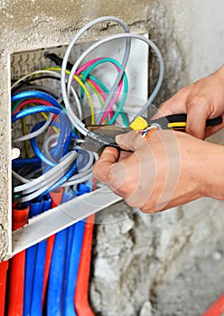 Electrician installing a switch socket