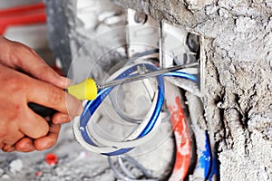 Electrician installing a switch socket