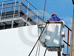 Electrician man working at height and dangerous