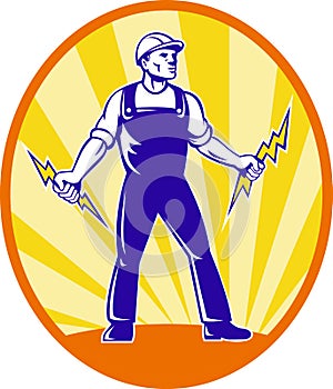 Electrician Repairman Holding Lightning Bolt