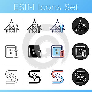 Electrician service icons set