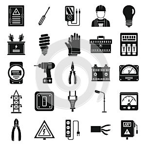 Electrician service worker icons set, simple style