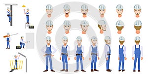 Electrician Technician worker cartoon character head set and animation. Flat icon vector