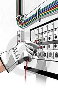 Electrician testing electrical panel with multimeter
