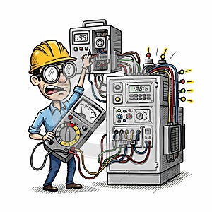 Electrician testing electrical panel with multimeter