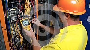 Electrician Testing Electrical Panel Wiring Multimeter