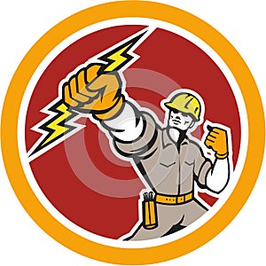 Electrician Wielding Lightning Bolt Circle Retro