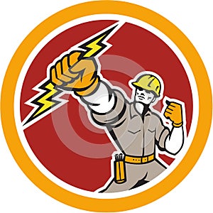 Electrician Wielding Lightning Bolt Circle Retro photo
