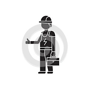 Electrician work black vector concept icon. Electrician work flat illustration, sign