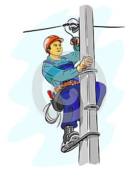 Electrician working on a pylon
