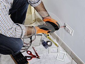 Electrician working in a residential electrical system