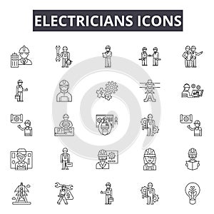 Electricians line icons, signs, vector set, outline illustration concept