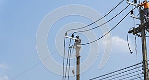 Electricians work on high voltage