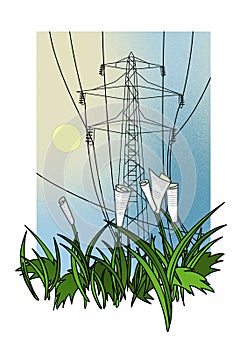 Electricity bonds and shares are growing. Investment and risk. Illustration