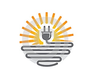 Electricity Cable Logo Sun Plug Vector Design